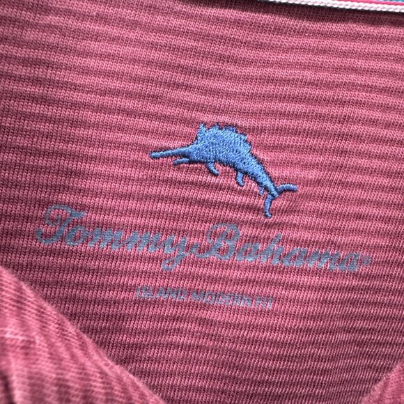 Tommy Bahama Sweater Mens Large 1/4 Zip Pullover Burgundy Striped Classic Knit - Picture 2 of 8